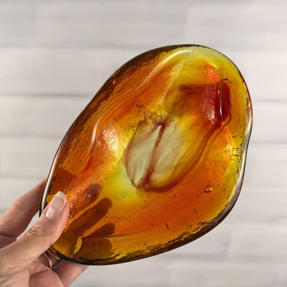 Blenko 966 Free Form Ashtray Tangerine Amberina Art Glass MCM